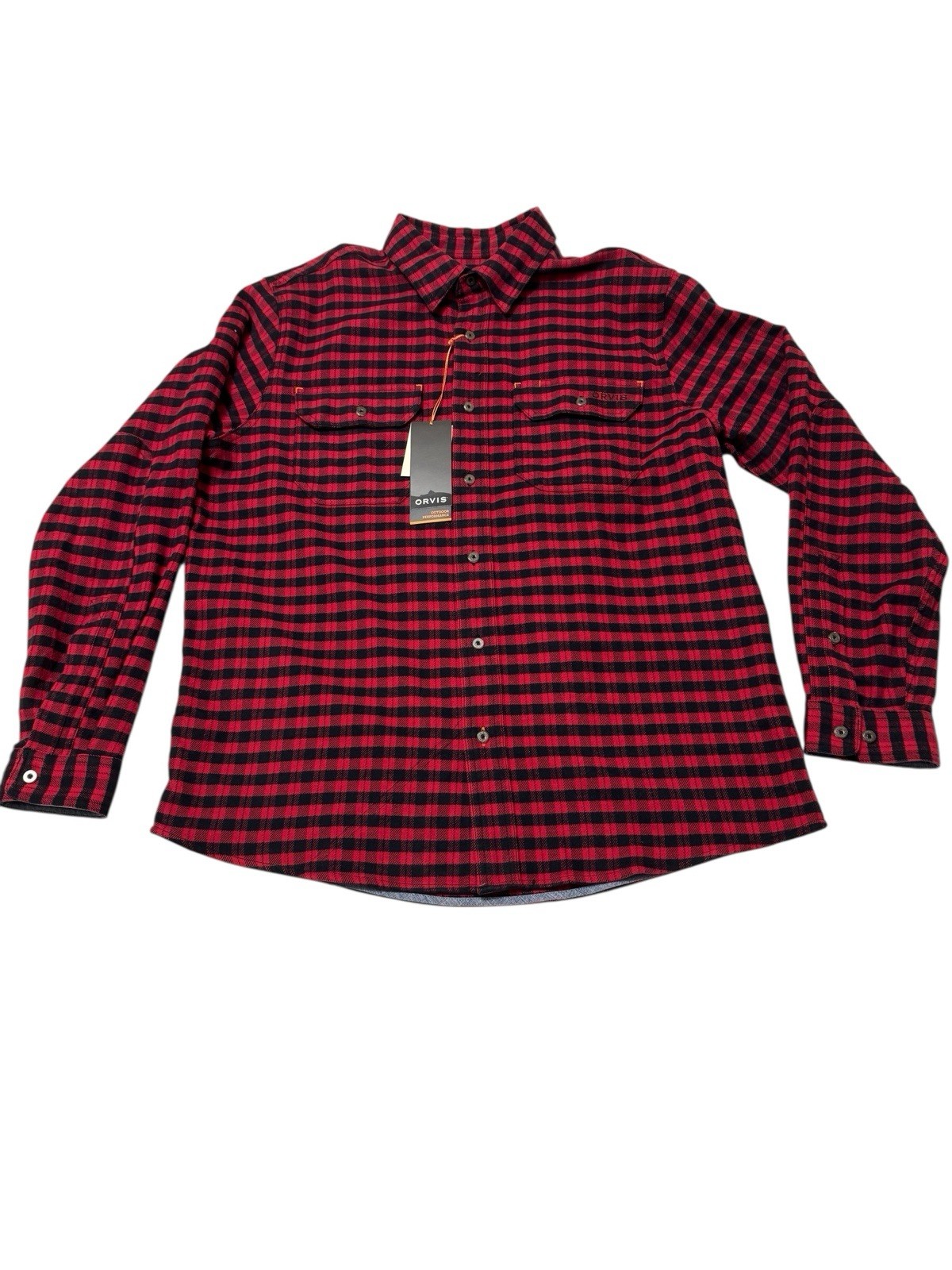 Orvis Red And Black Buffalo Plaid Heavyweight Outdoor Shirt Size L New