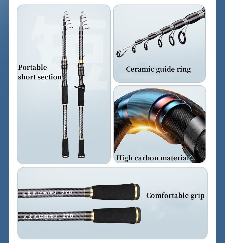 1.8m-3.6m Telescopic Fishing Rod Spinning Casting Rod Carbon Fiber Pole Portable