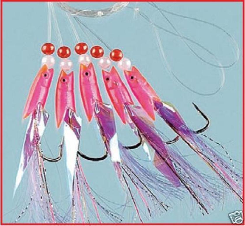 10 x Hokki Pink Tail Sea Fishing Rig 5 Hk Boat Beach Hooks line Trace Bulk Pack