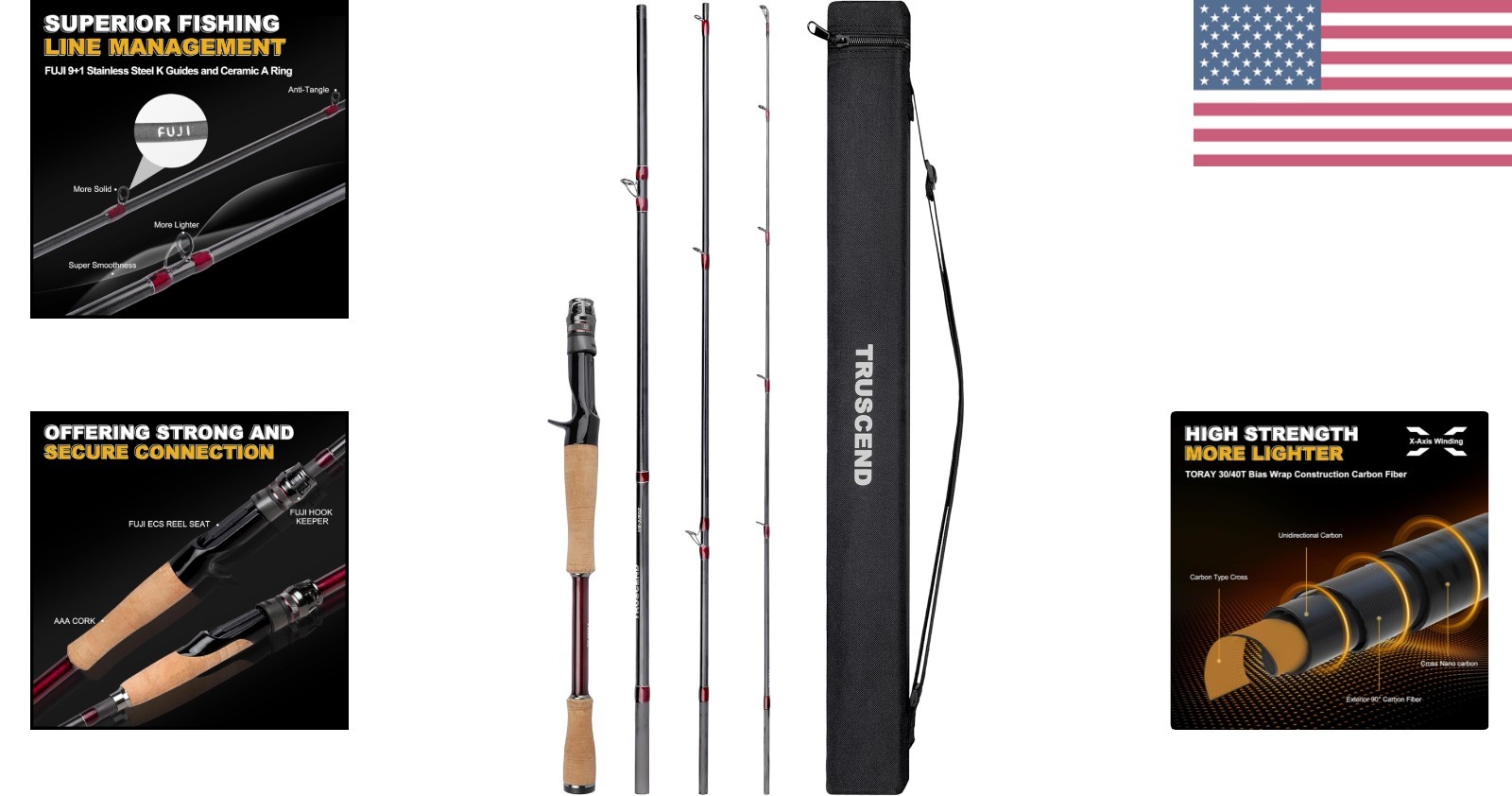 Craz Easy Control Baitcasting Fishing Rod, 1-Piece Performance Multi-Piece T…