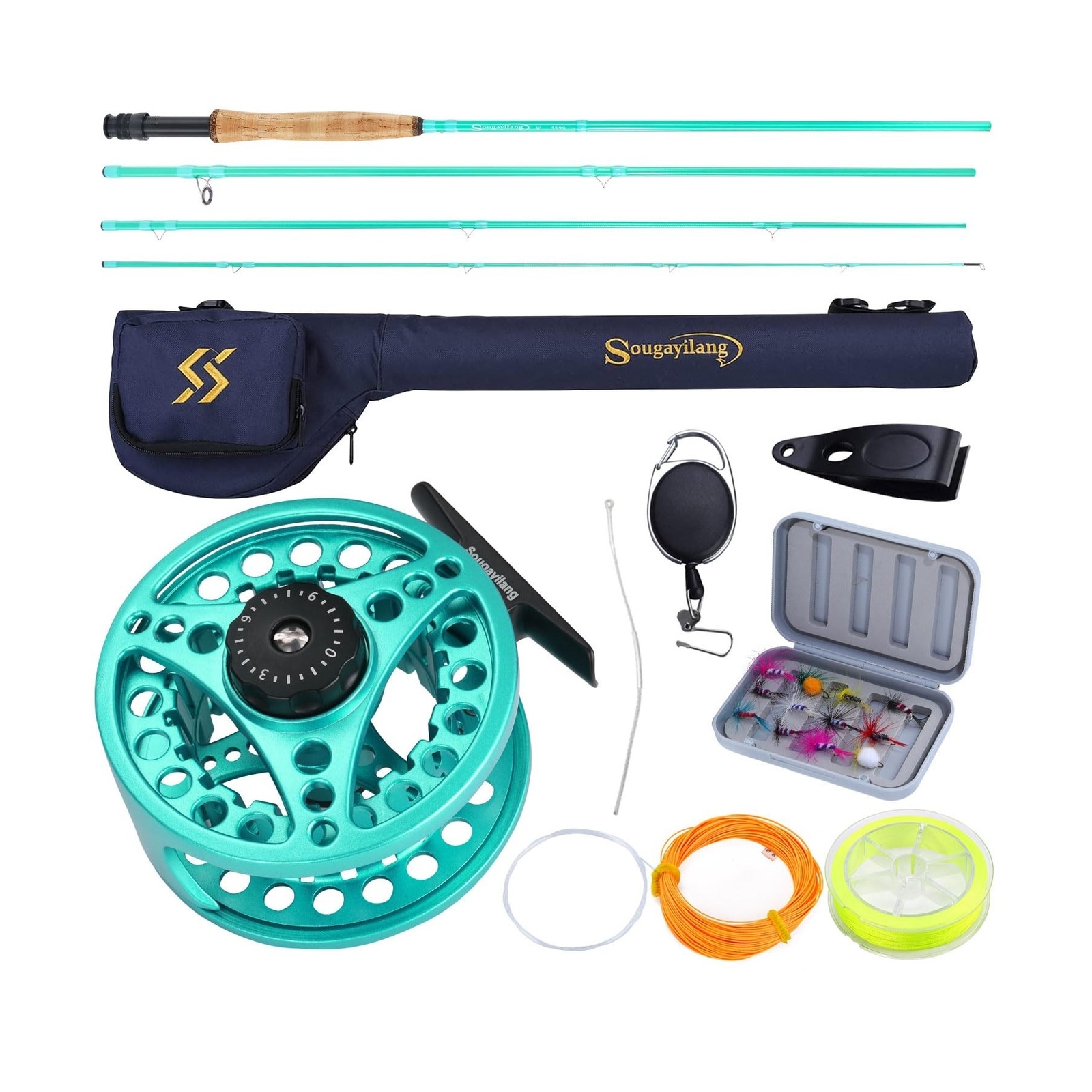 Sougayilang Fly Fishing Combo, 4 Piece 9 Foot Fly Rod Fly Rod and Die Cast Al…