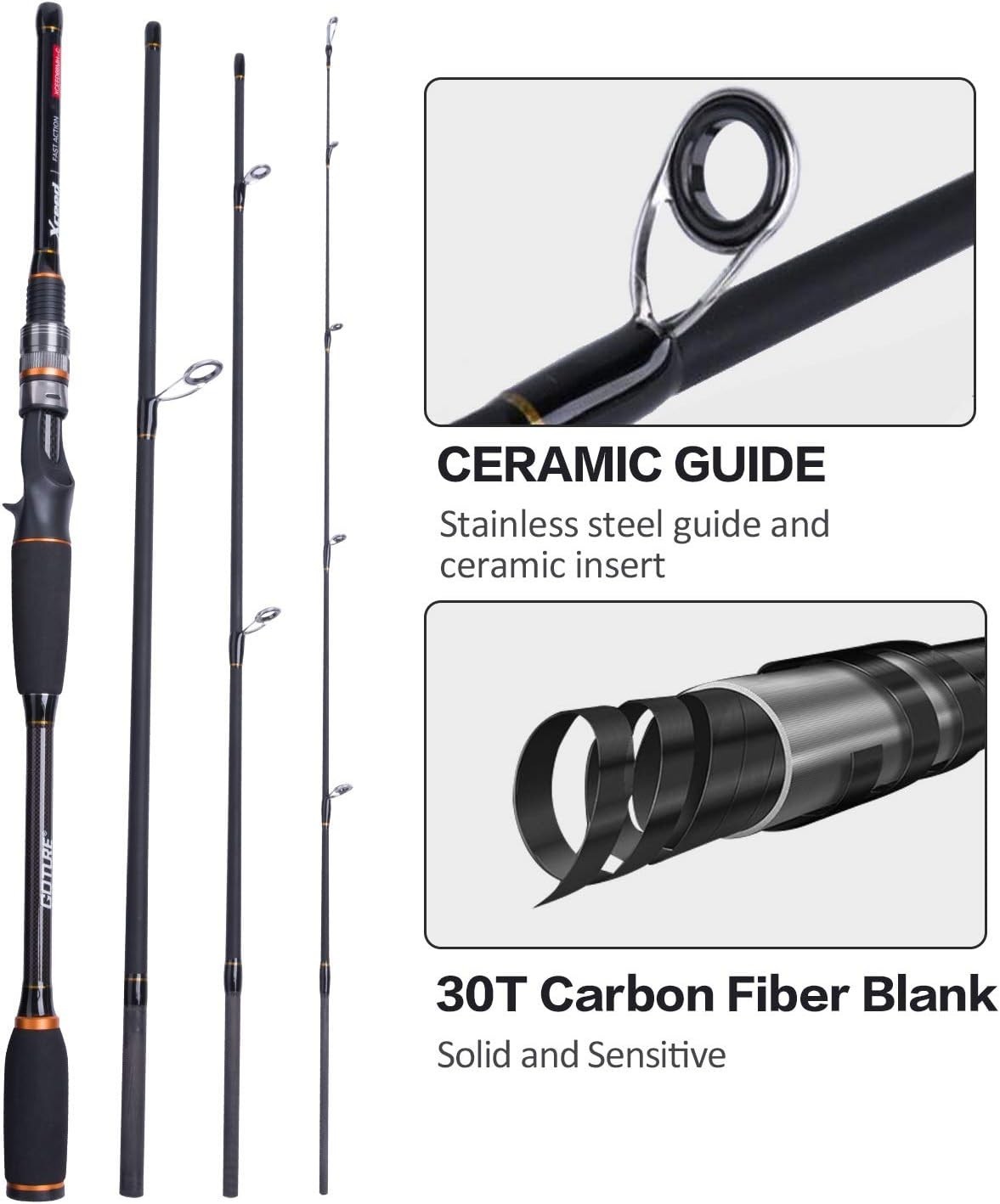 Sensitive 8ft 4pc Carbon Fiber Casting Fishing Rod w/Corrosion Resistant Guides