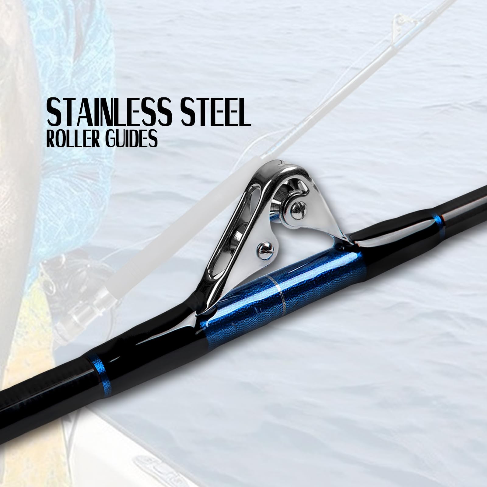 Fiblink Saltwater Offshore Heavy Trolling Fishing Rod 6′, Blue,Silver,Black