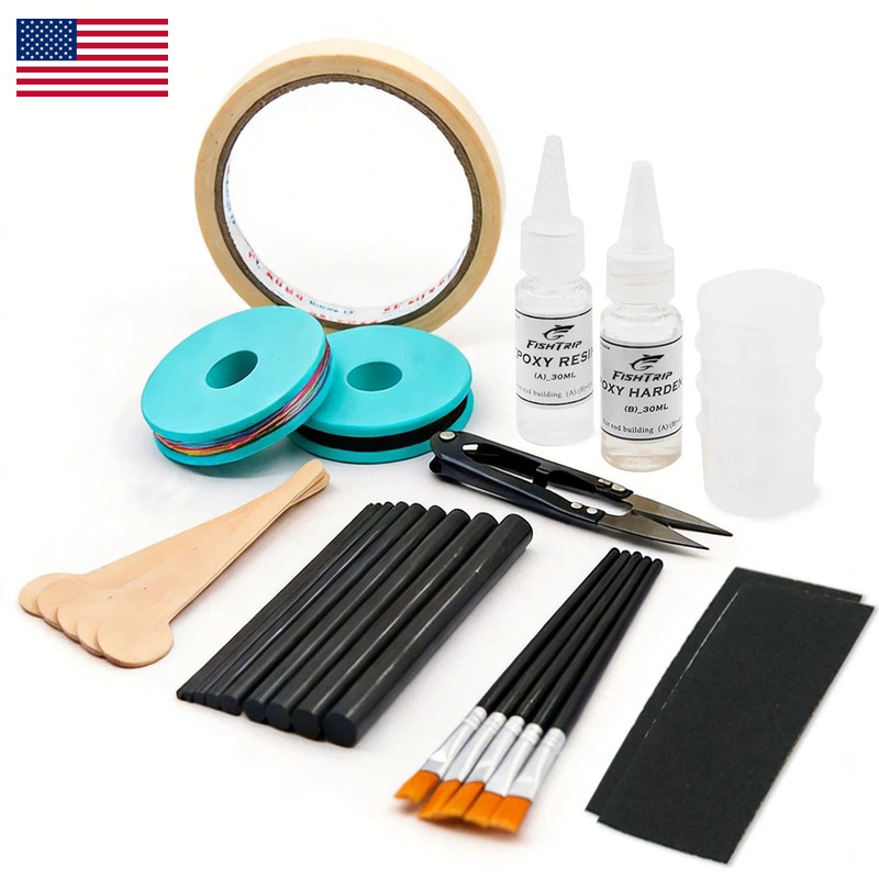 Fishtrip Fishing Rod Repair Kit Complete Epoxy10Pcs Carbon Fiber Sticks Pole