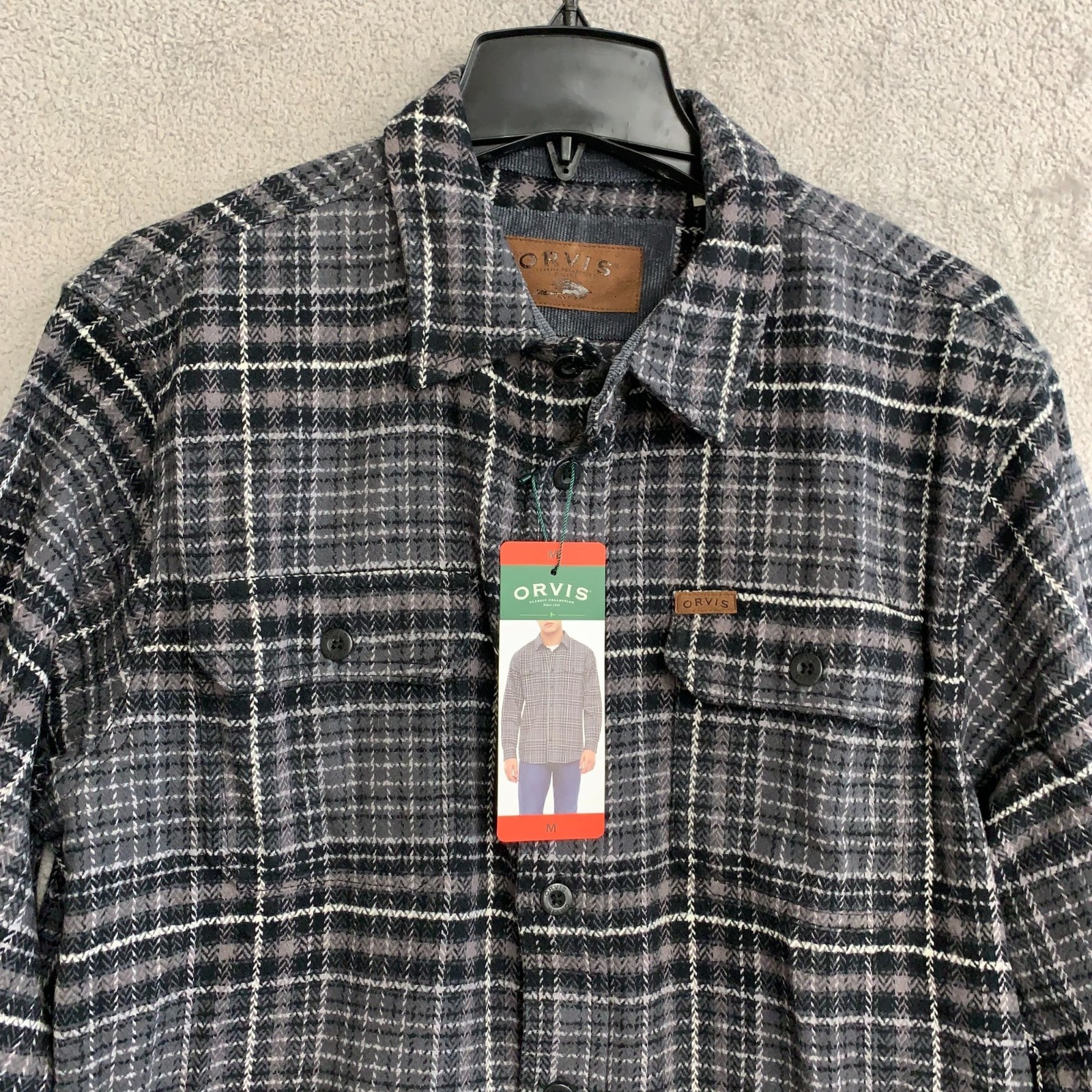 Orvis Men’s M Classic Plaid Button-Up Shirt Jacket Black & Gray M1119