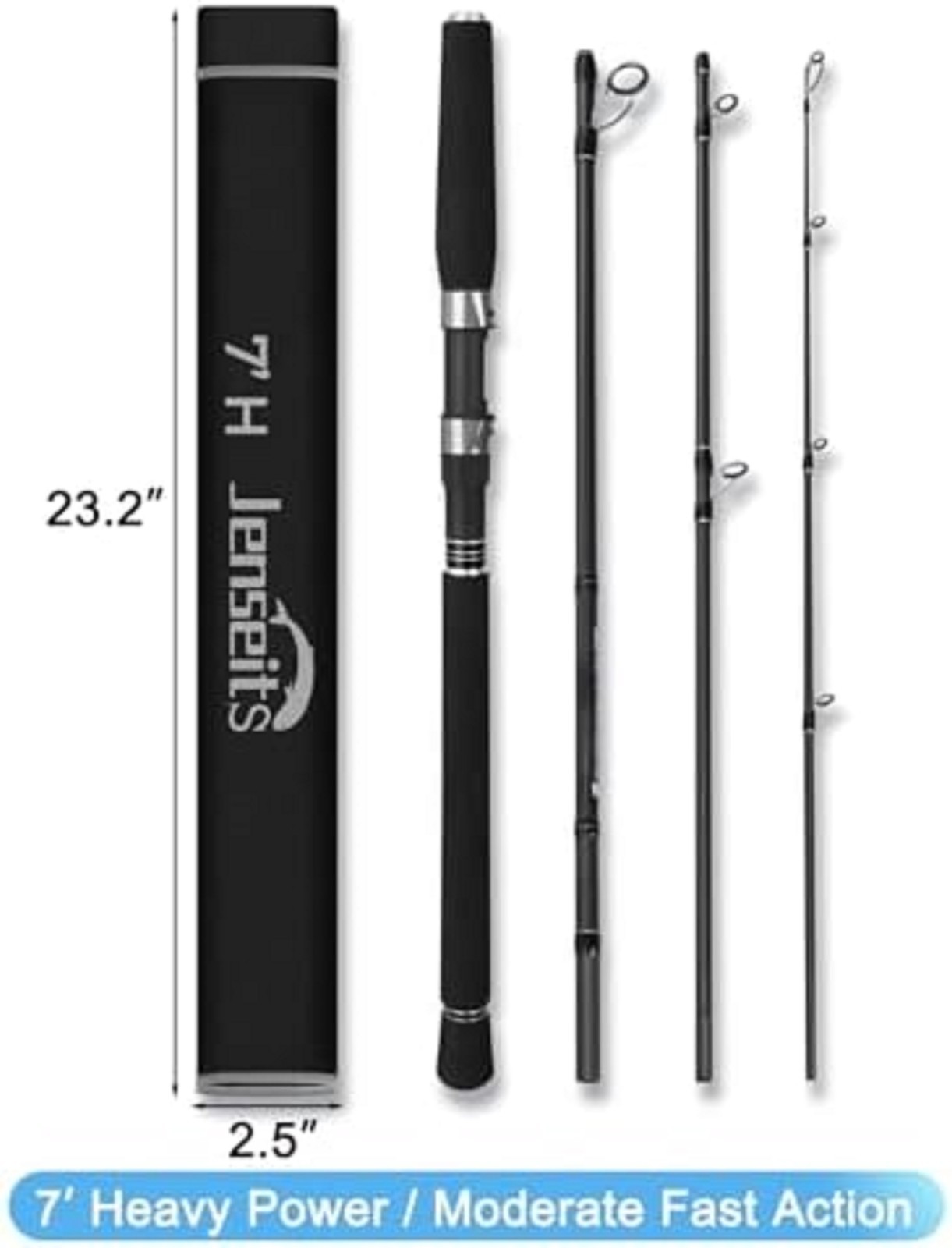 4-Piece Travel Spinning Fishing Rod, 4Piece-Spin-7’0″-H-MFast, black