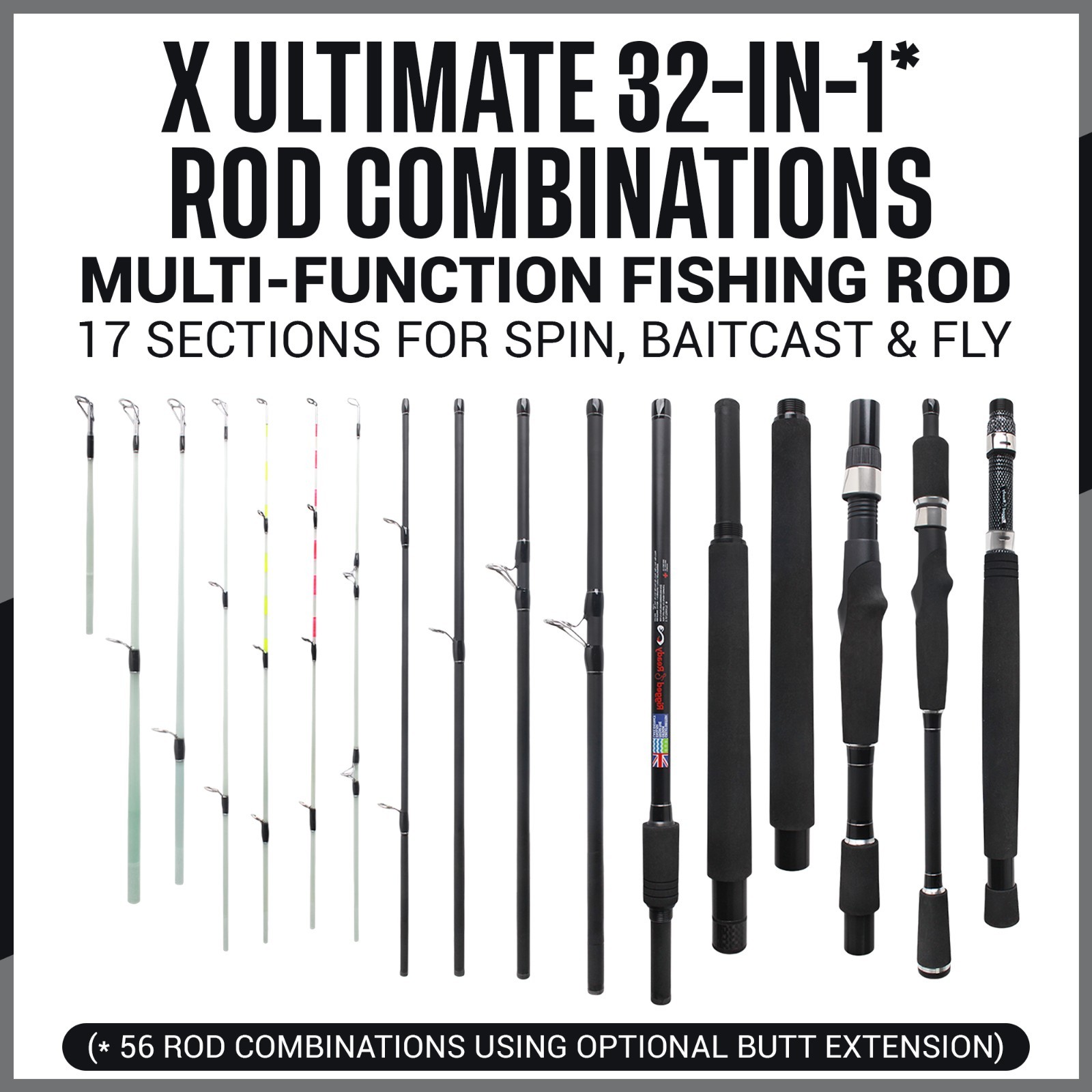 Infinite Ultimate 25-in-1 Compact multifunction Spin-Bait-Fly Travel Fishing Rod