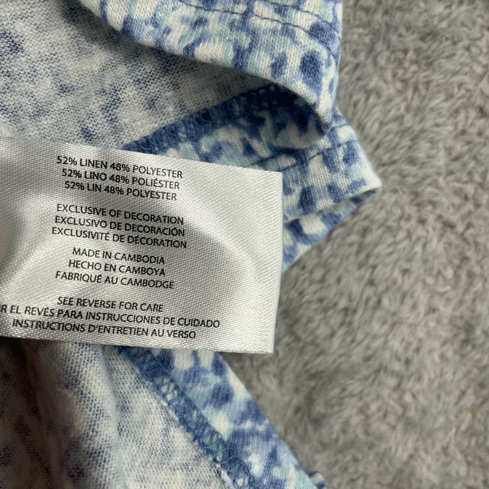 Orvis Women’s XS Blue & White Printed Linen Blend Cap Sleeve Top n1118