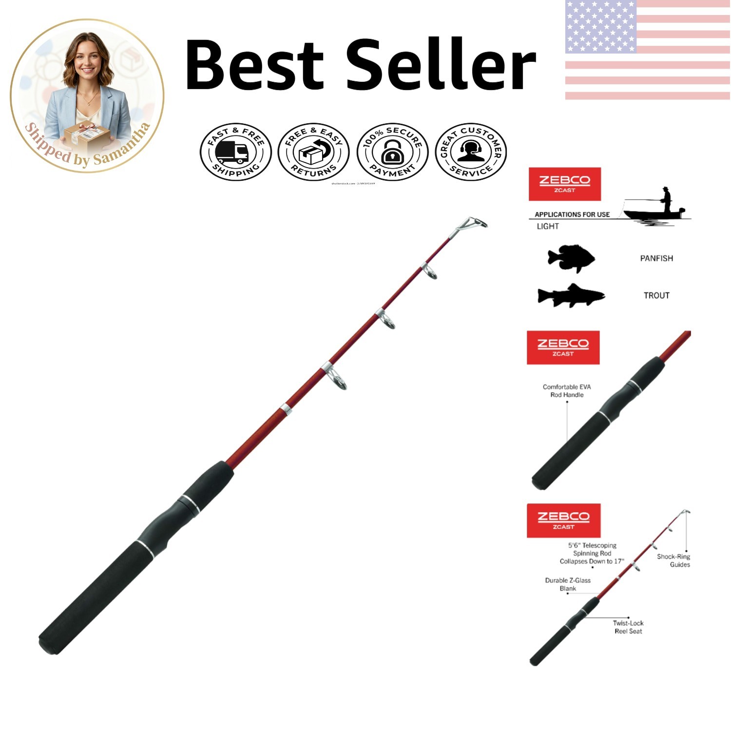 Z-Cast 5’6″ Medium Power Telescopic Fishing Rod – Perfect for Trout & Panfish