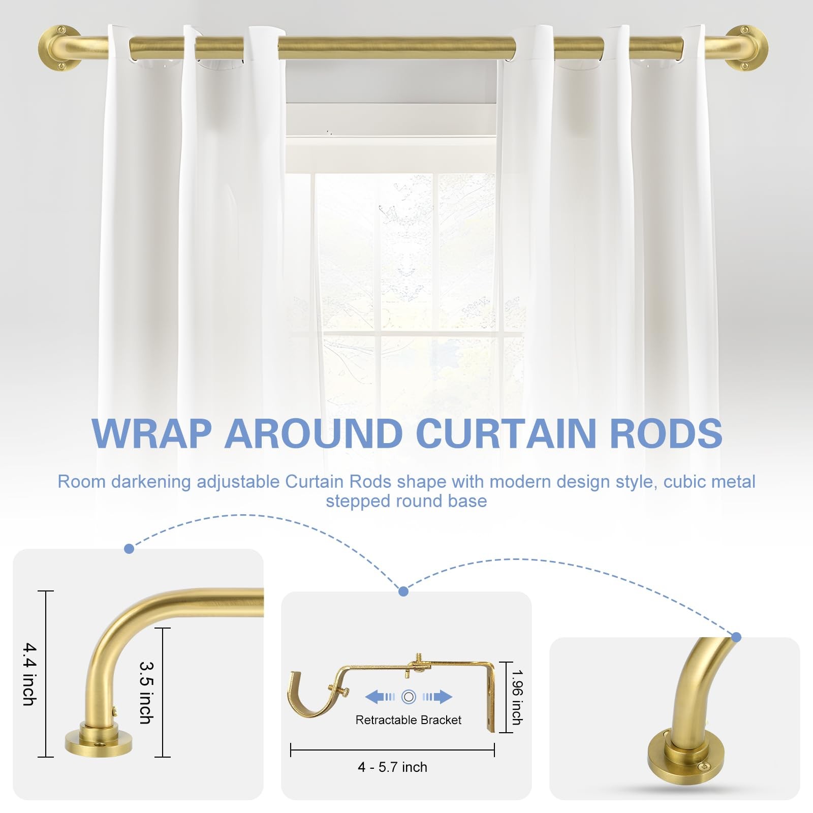TANGWIN Gold Wrap Around Curtain Rods 28 to 48 Inch:Blackout Heavy duty Adjusta