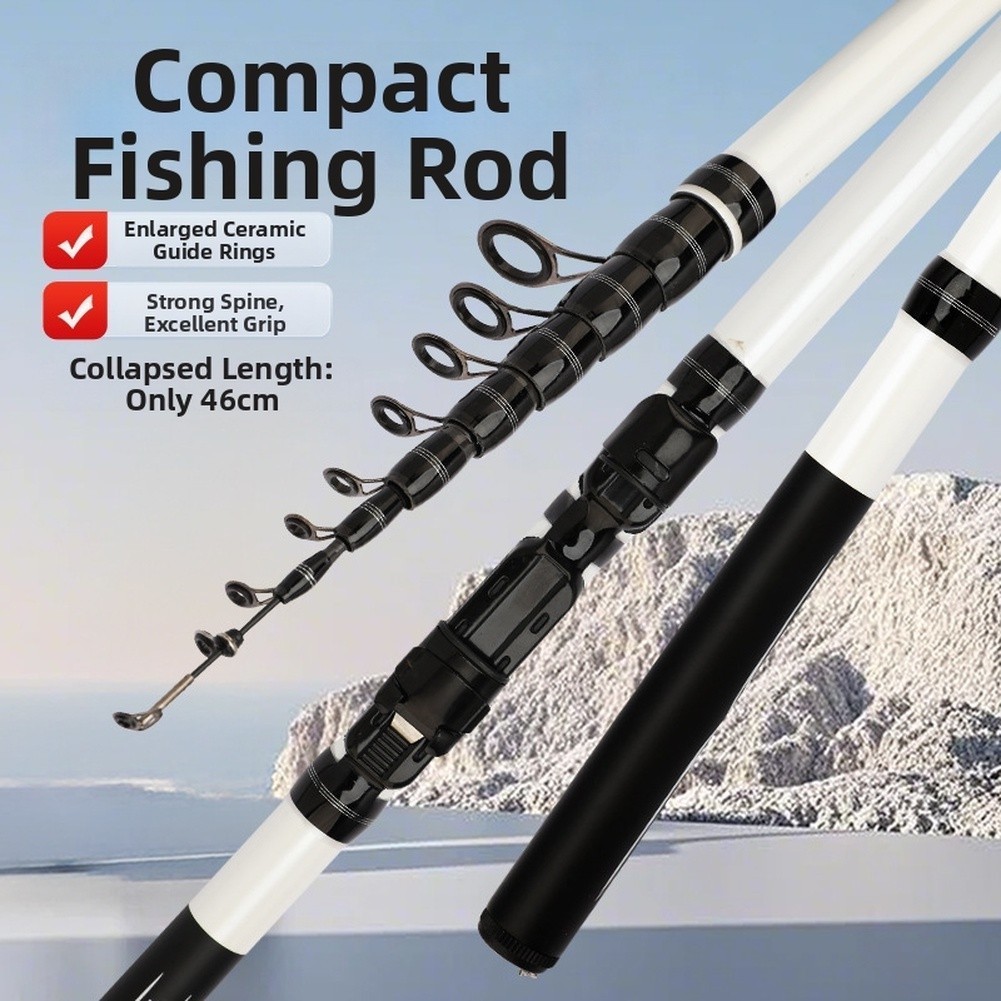Telescopic Fishing Rod 1.8m to 3.0m Carbon Black White Color for Sea Use