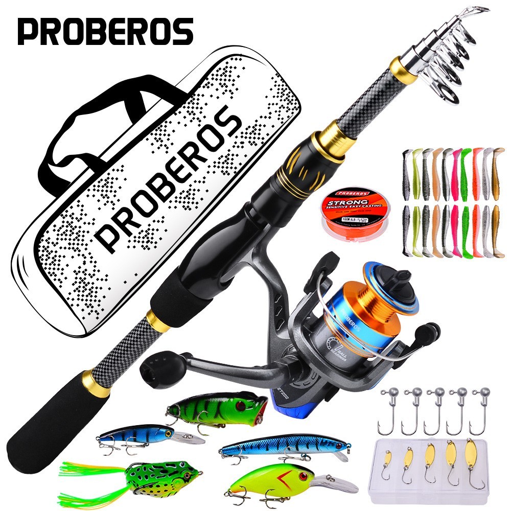 39Pcs Telescopic Fishing Rod Reel Line LureCombo Set Casting Rod Spinning Reel