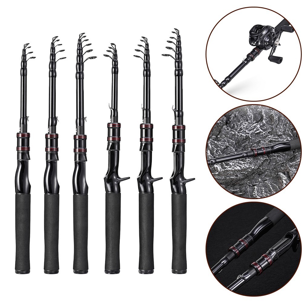 1.5/1.8/2.1M Black Telescopic Lure Rod Spinner Carbon Fiber Travel Sea ??pole