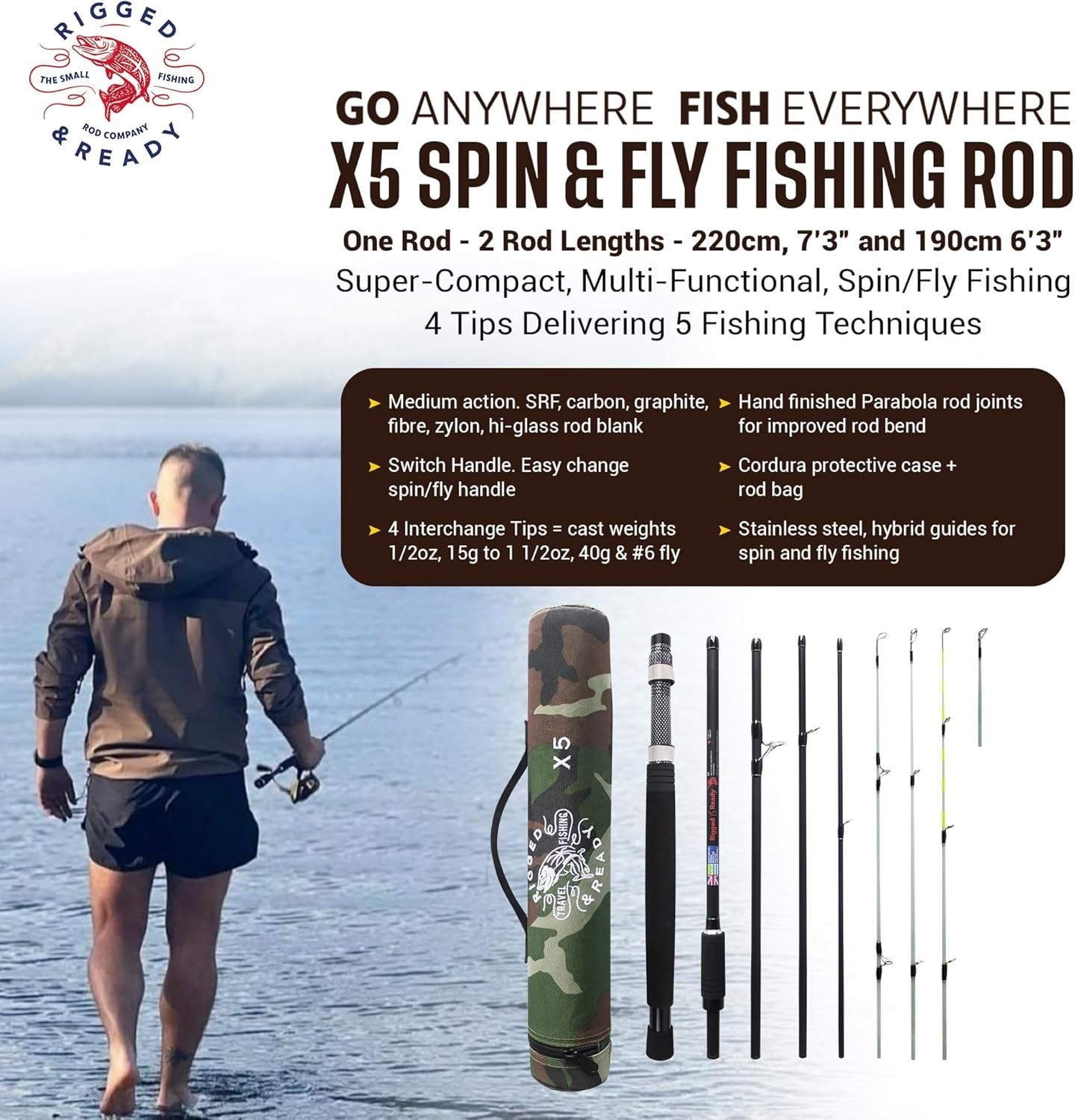 Rigged & Ready X Series Travel Fishing Rods. 6 Super Compact Combos and Rods,…