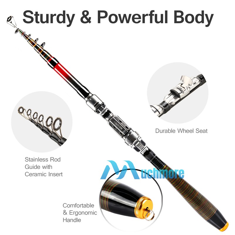 2X Strong Carbon Fiber Telescopic Fishing Rod Sea Travel Spinning Pole 6.9’/2.1M
