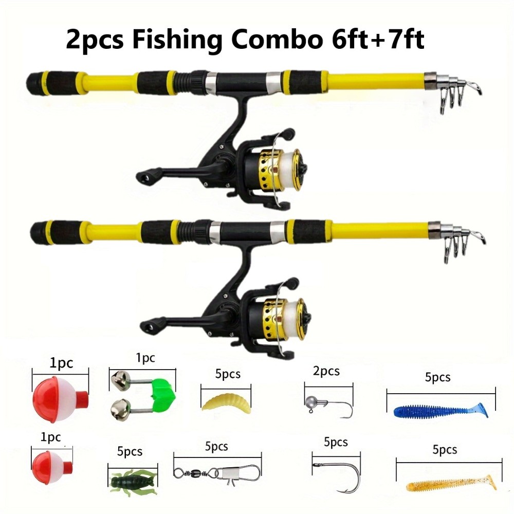 2 pack Pro Angler Quick Start Fishing Combo 6ft+7ft Hi Visibility RodsPreSpooled