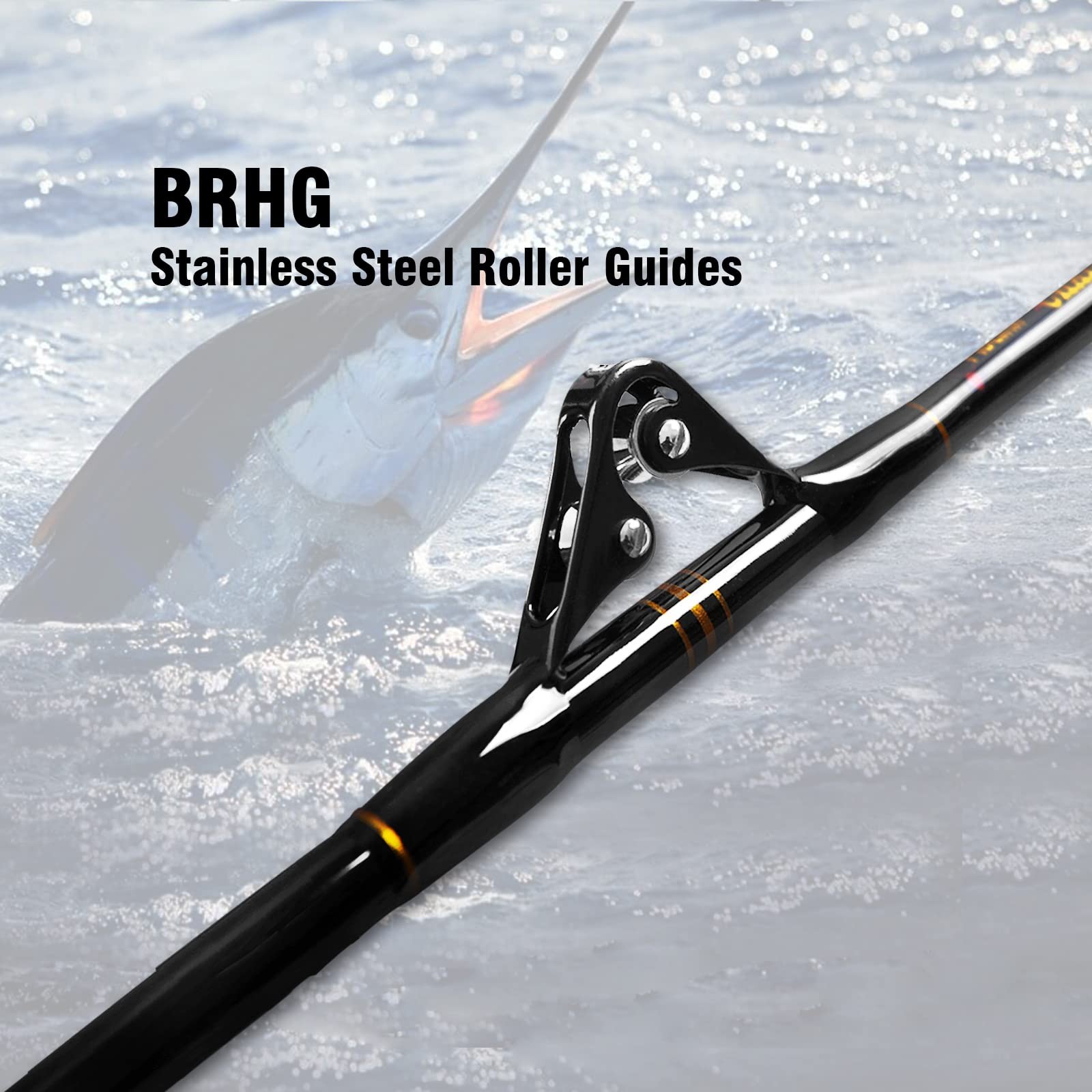 Fiblink 1-Piece/2-Piece Saltwater Offshore Heavy Trolling Rod 7’, Black,Gold