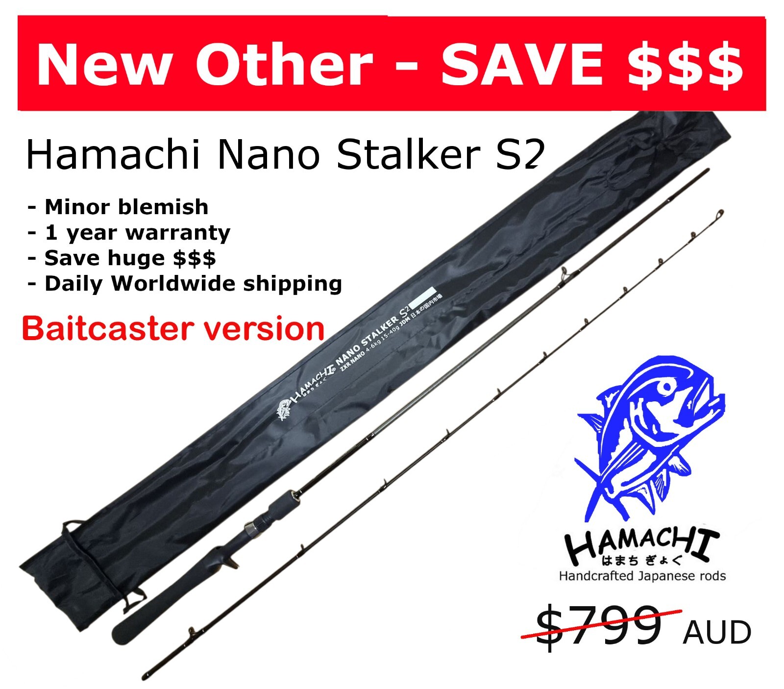Hamachi Nano Stalker S2 4-6kg I 8 – 14lb I Japanese Bass fishing rod – CASTING