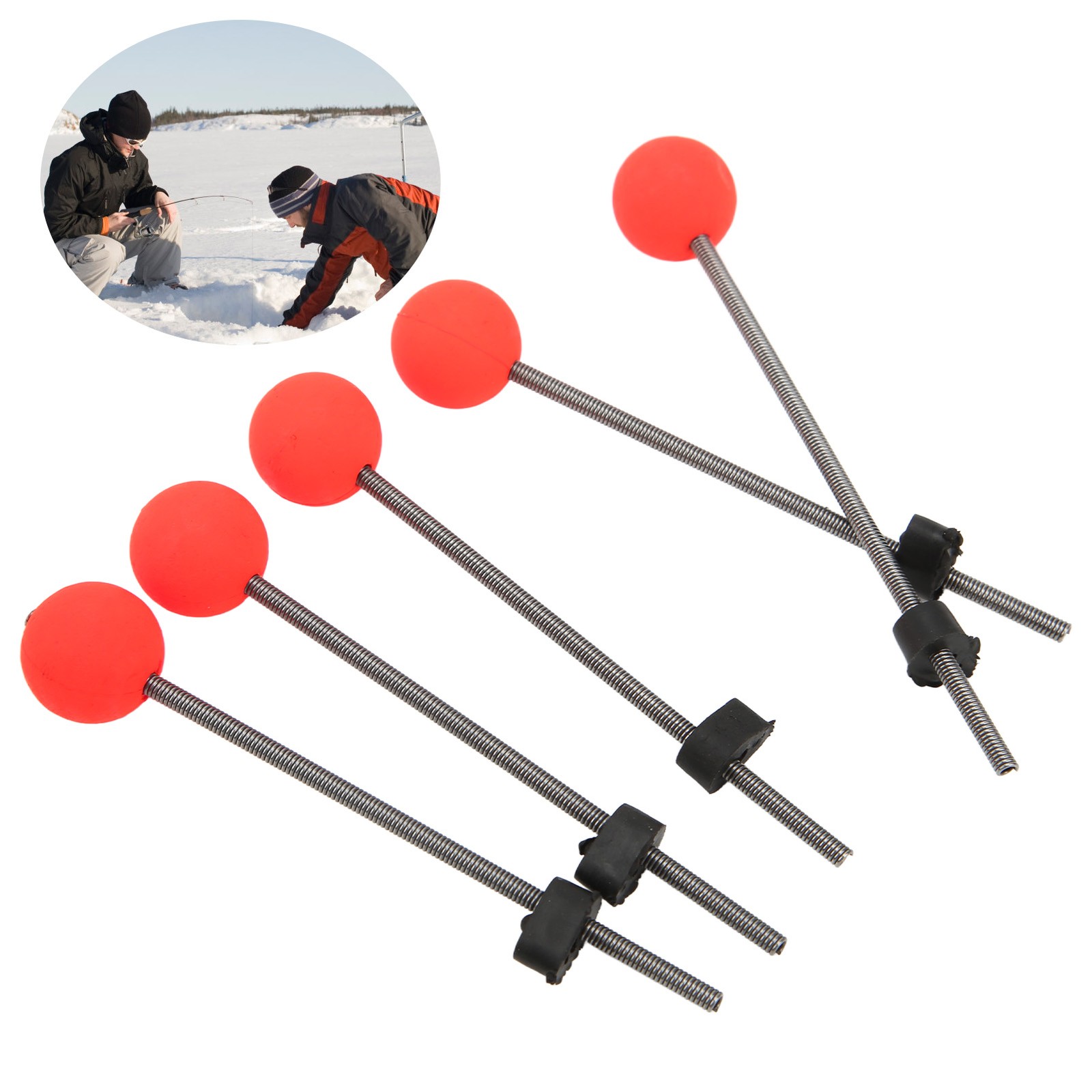 5PCS Mini Winter Ice Fishing Rod Top Tip Portable Outdoor Fishing Rod Red Ball