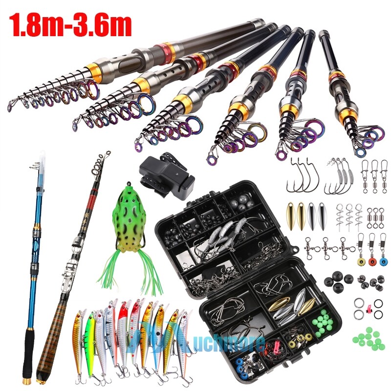 1.8-3.6m Carbon Fiber Telescopic Fishing Rod Sea Saltwater Spinning Pole & Lures
