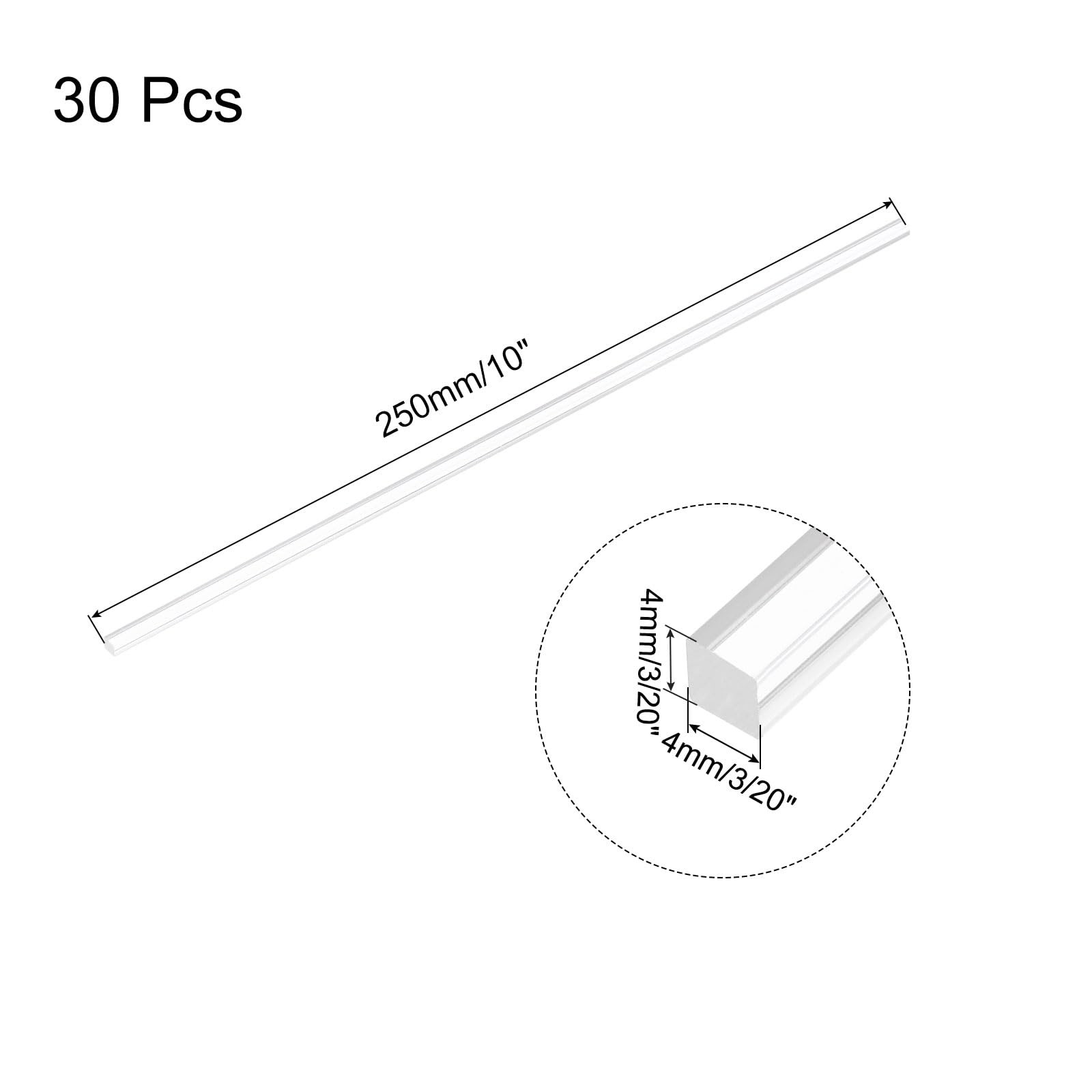 30 PCS Acrylic Square Rods 4mm x 250mm Clear Dowel Sticks DIY Crafts