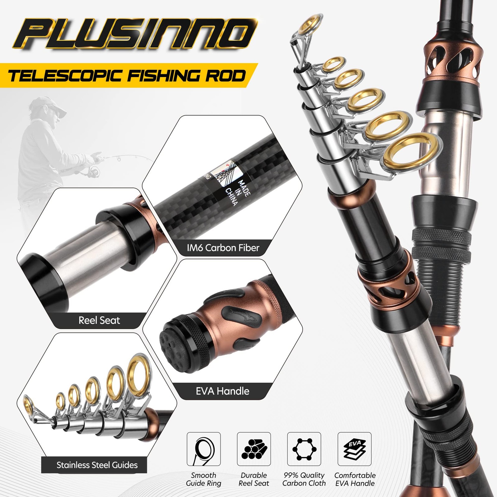 Fishing Rod and Reel Combos – Carbon Fiber Telescopic Fishing Pole – Spinning