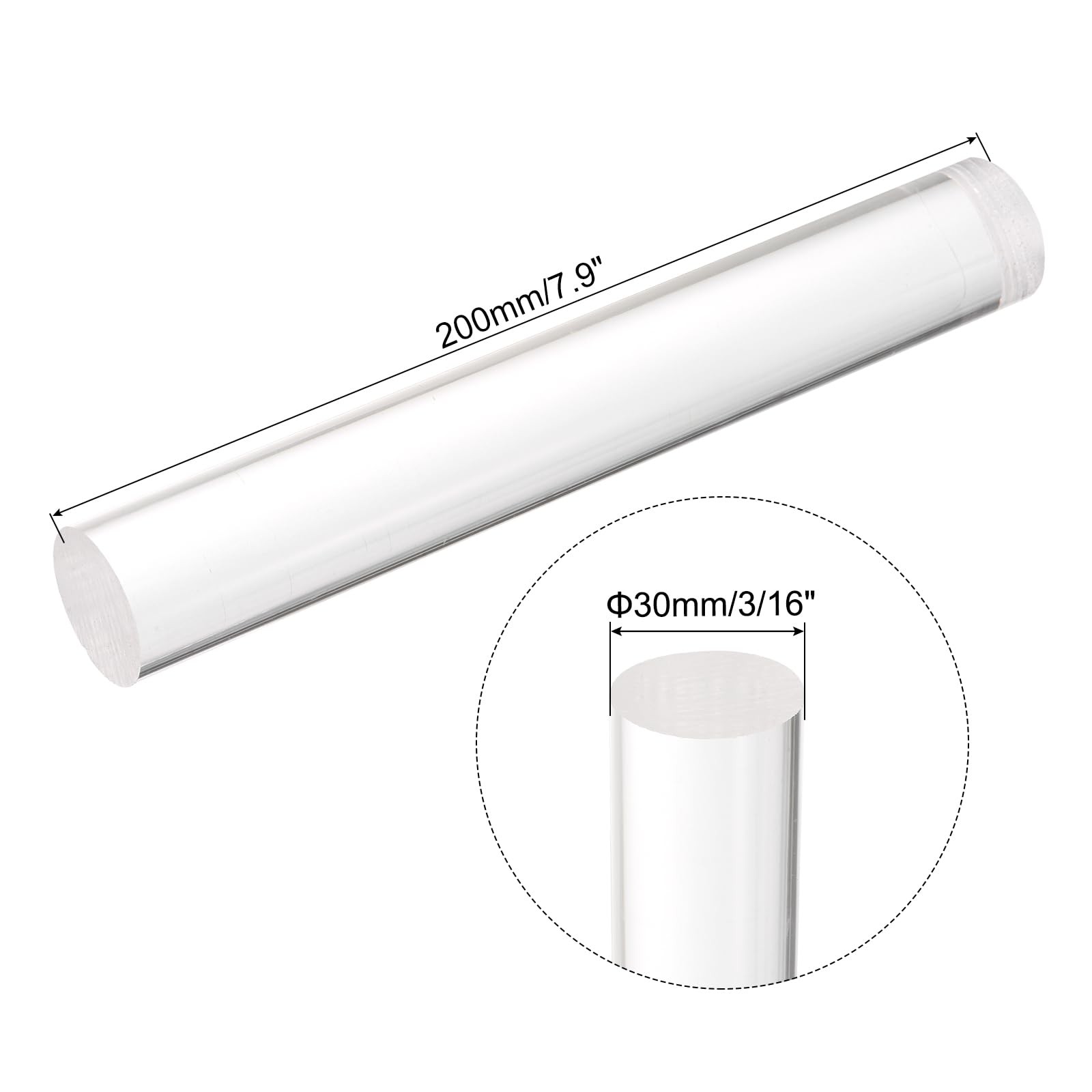 Clear Acrylic Round Dowel Rods Sticks Strip Plastic 13/16×8 Inch 30×200 mm