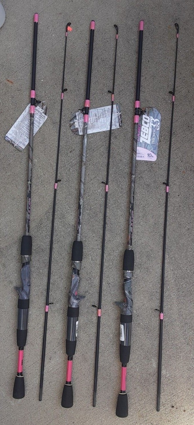 lot 3 New Zebco 33 Camo Casting 6’ foot Rods Medium Action Pink 2 piece
