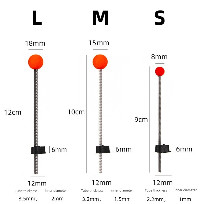 10PCS Red Ball Spring Rod Tips Ice Fishing Pole Spring Ball Tips 9/10/12cm