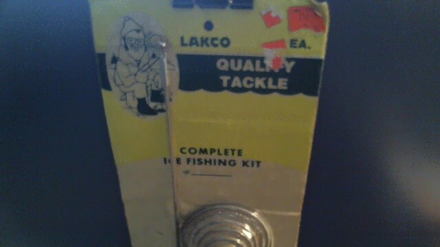 VINTAGE LAKCO COMPLETE ICE FISHING KIT – ROD JIG BELL HOLDER LINE BOBBER – #2
