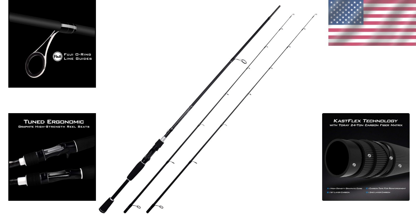 High Performance Perigee II 7′ Spinning Rod, Carbon Fiber, Fuji Guides, 2 Tips