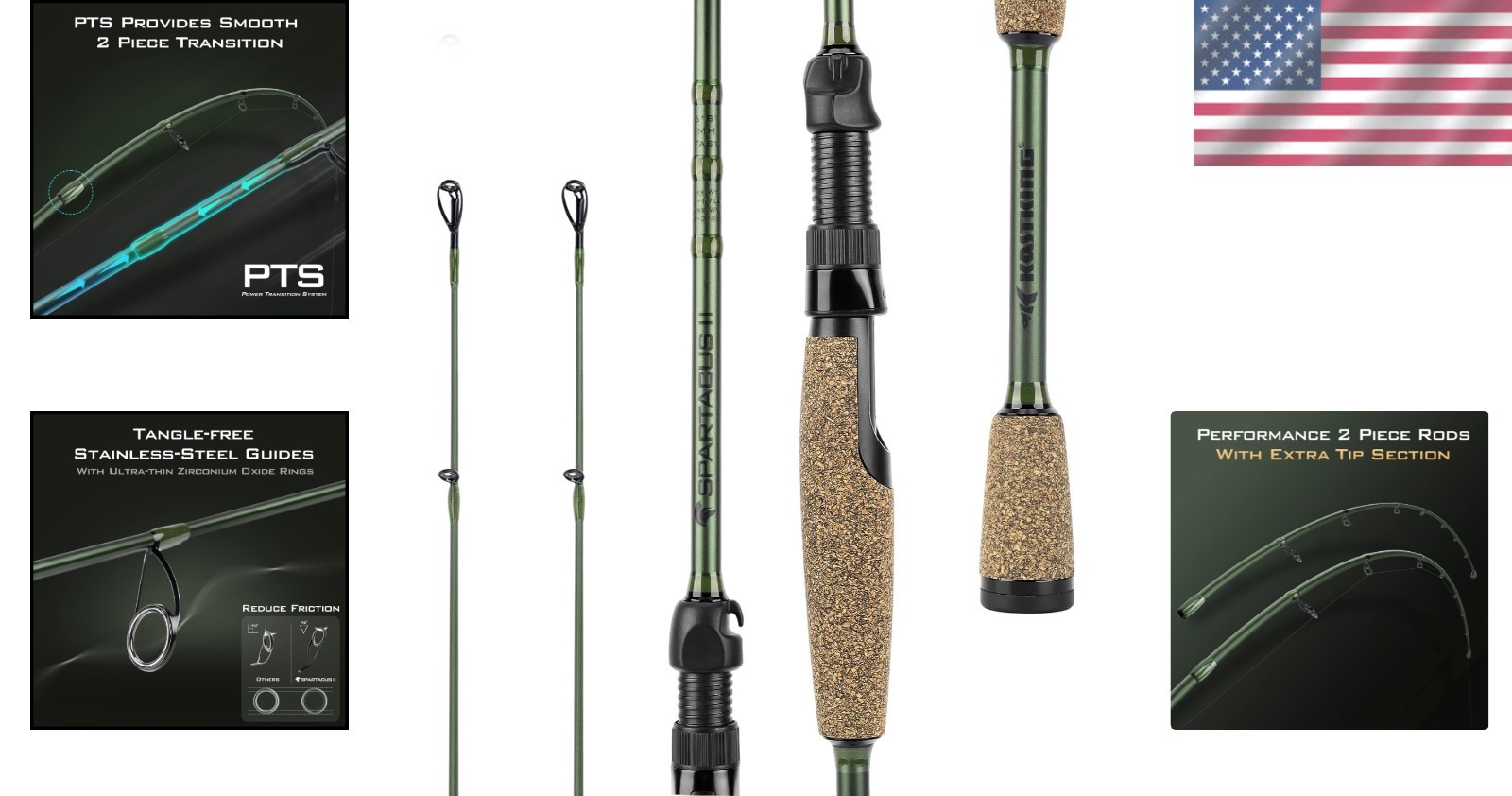 Light Power 78 Inch Spartacus II Fishing Rod – Deluxe for Spinning and Casting