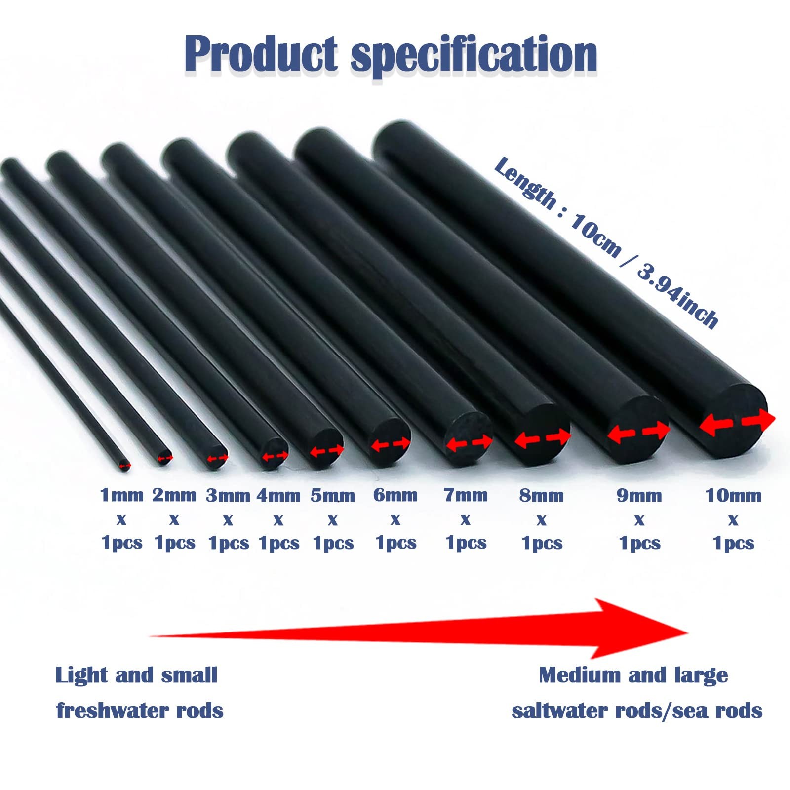 Fishing Rod Repair Kit Complete with Epoxy,10Pcs Carbon Fiber Sticks Pole Buildi