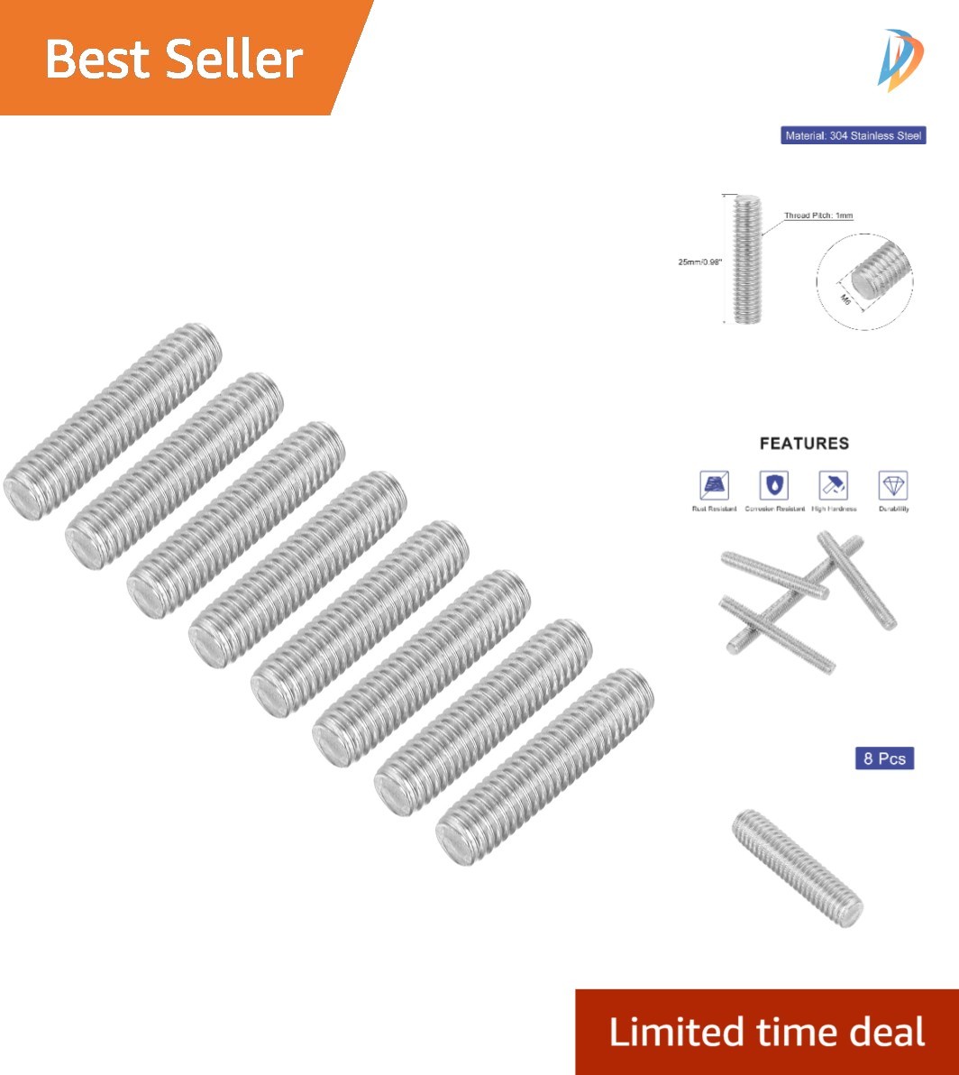 Durable 8pcs Fully Threaded Rods M6 x 25mm – Grade 304 Stainless Steel
