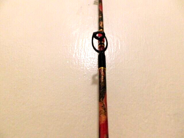 CUSTOM CONVENTIONAL BOAT ROD 7′ 40-80 LB RED, GOLD, BLACK MARBLE TURBOS NEW