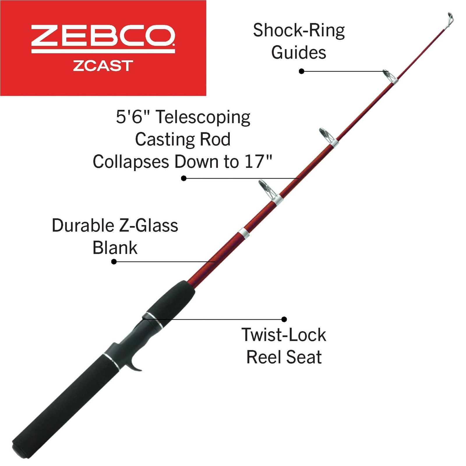 Zebco Z-Cast Casting Fishing Rod Extendable 17-Inches To 5-Foot 6-Inch