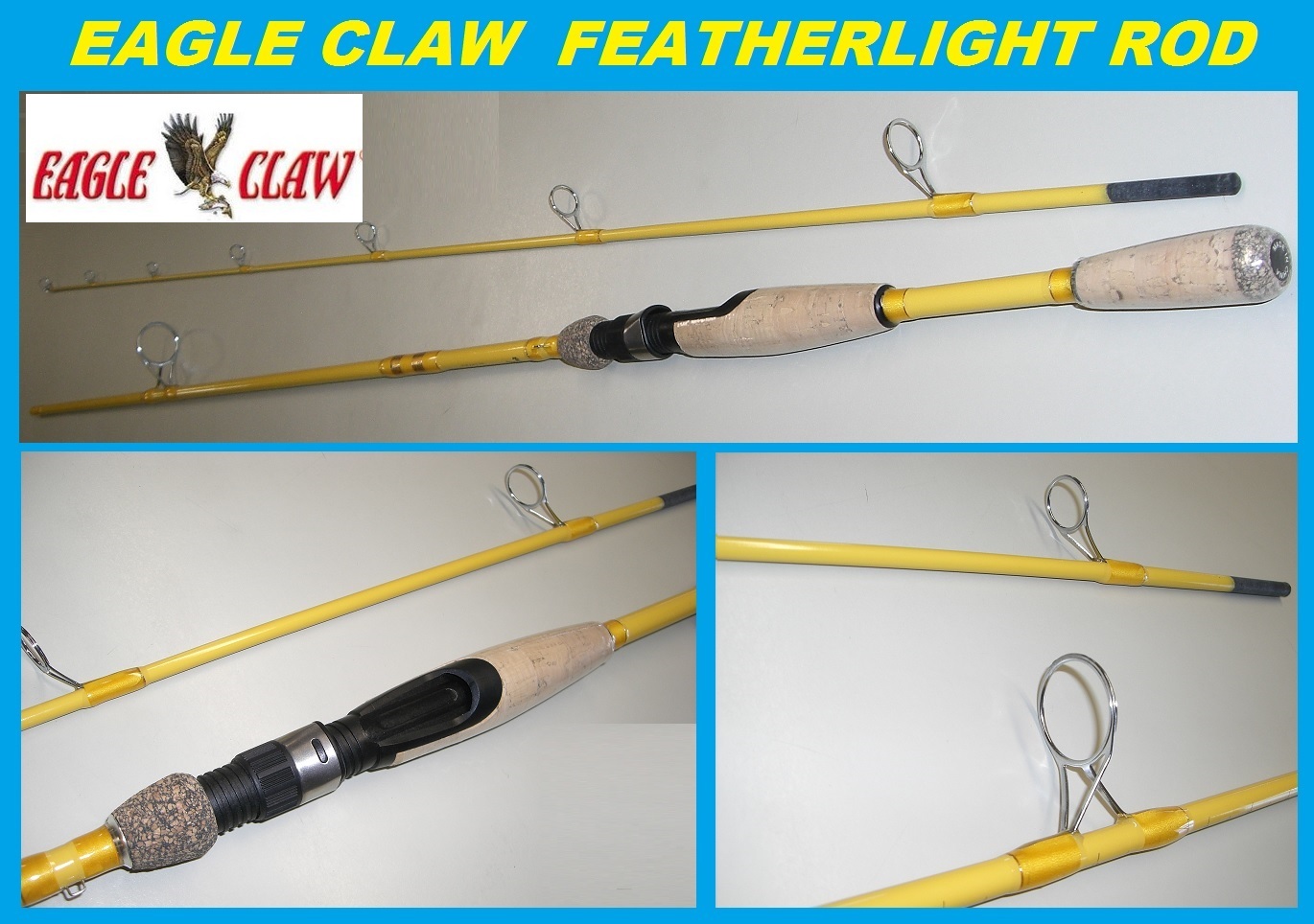 EAGLE CLAW Featherlight 7′-6″ Fiberglass Spinning Rod #FL209-76 FREE USA SHIP!