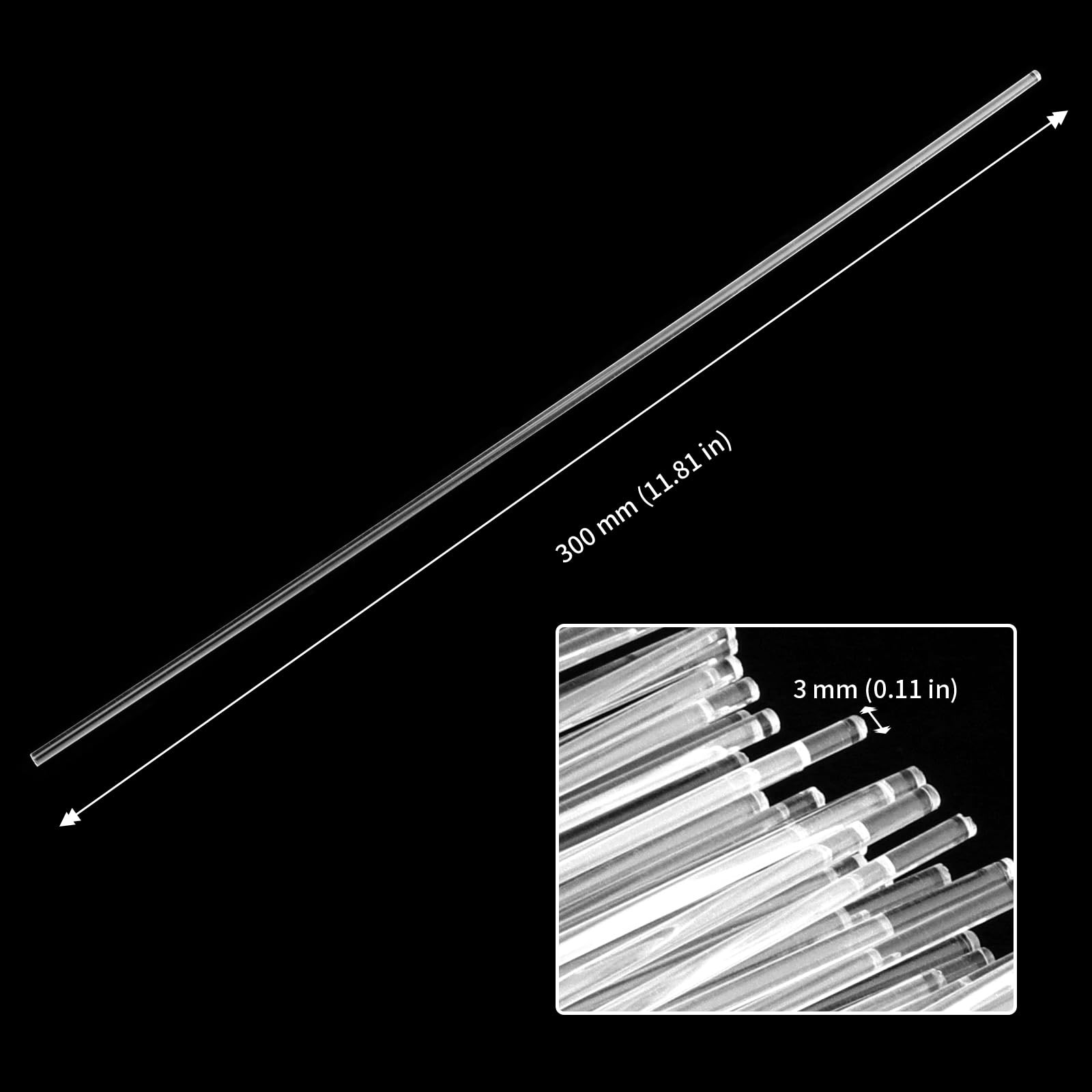 300 PCS 12 Inch Clear Acrylic Rods 1/8 Diameter Dowel Rods Cake Topper