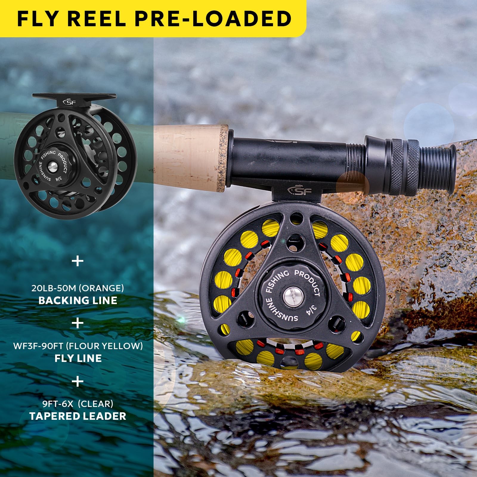 SF Fly Fishing Rod Combo Starter Kit 4 Piece 4WT 8FT Emerald Green 24T Carbo…