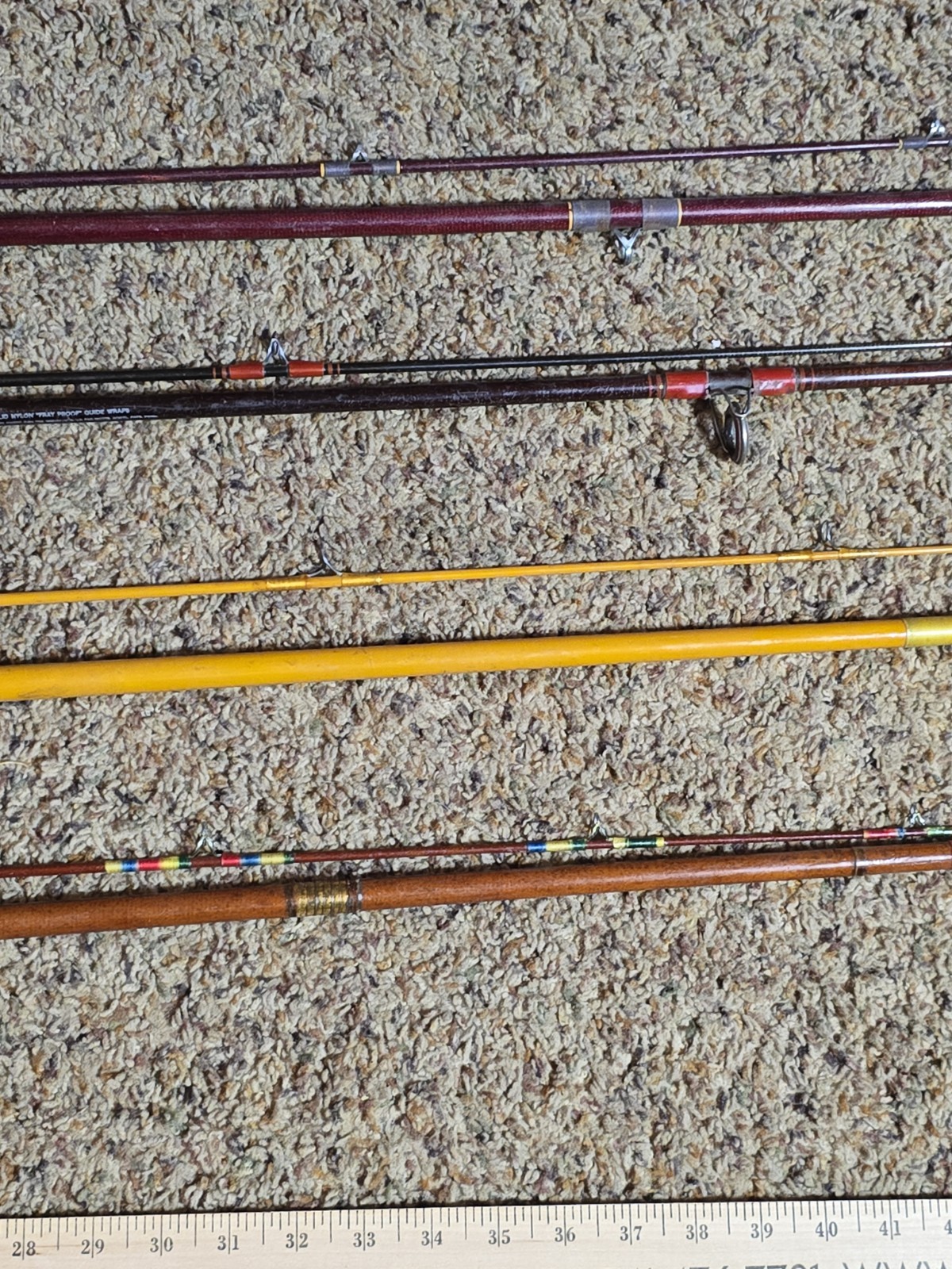 7 Vintage Fiberglass Bamboo Saltwater Freshwater Rods Eagle Claw Motague “As Is”
