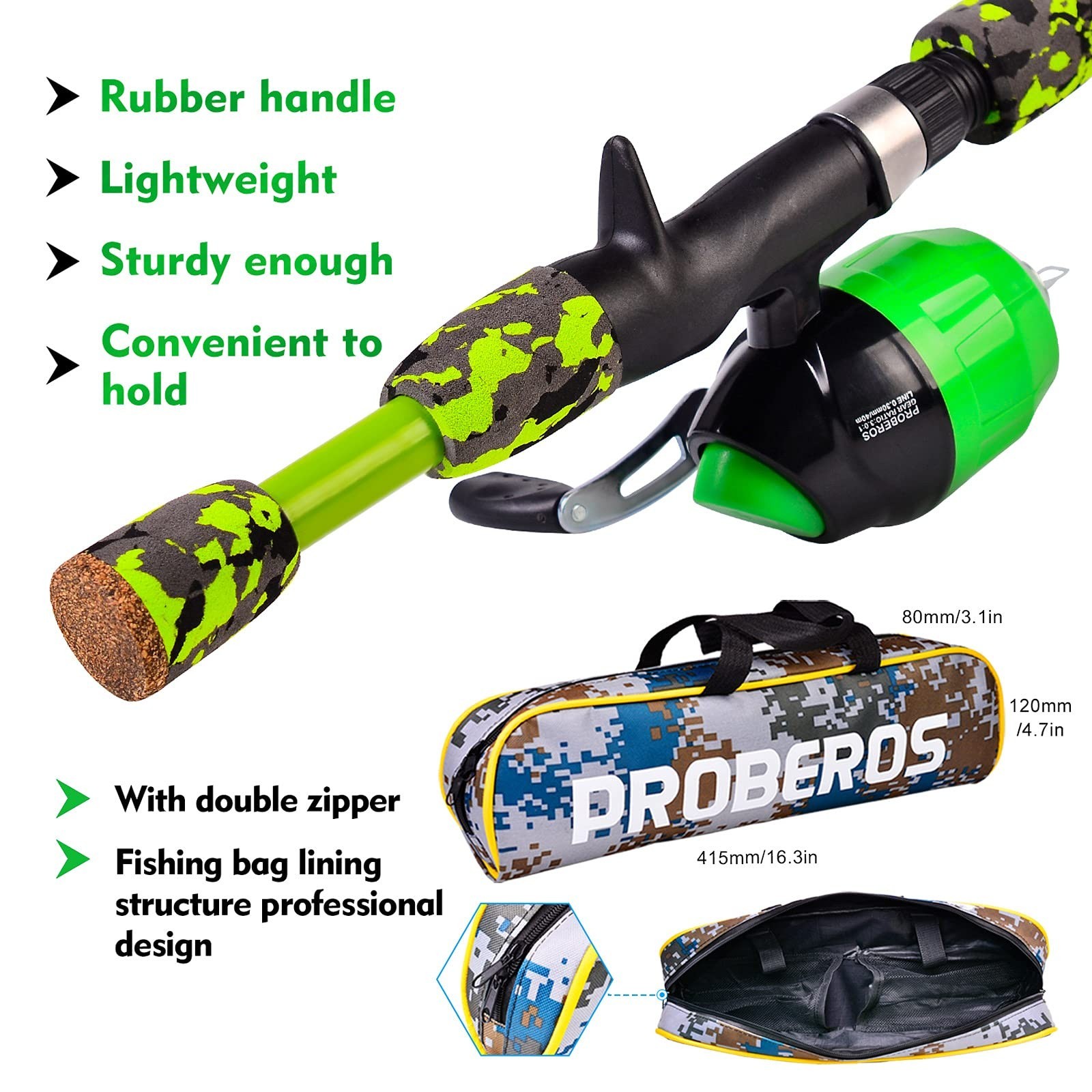 PROBEROS Kids Fishing Pole – Portable Telescopic Fishing Rod and Reel Combo K…