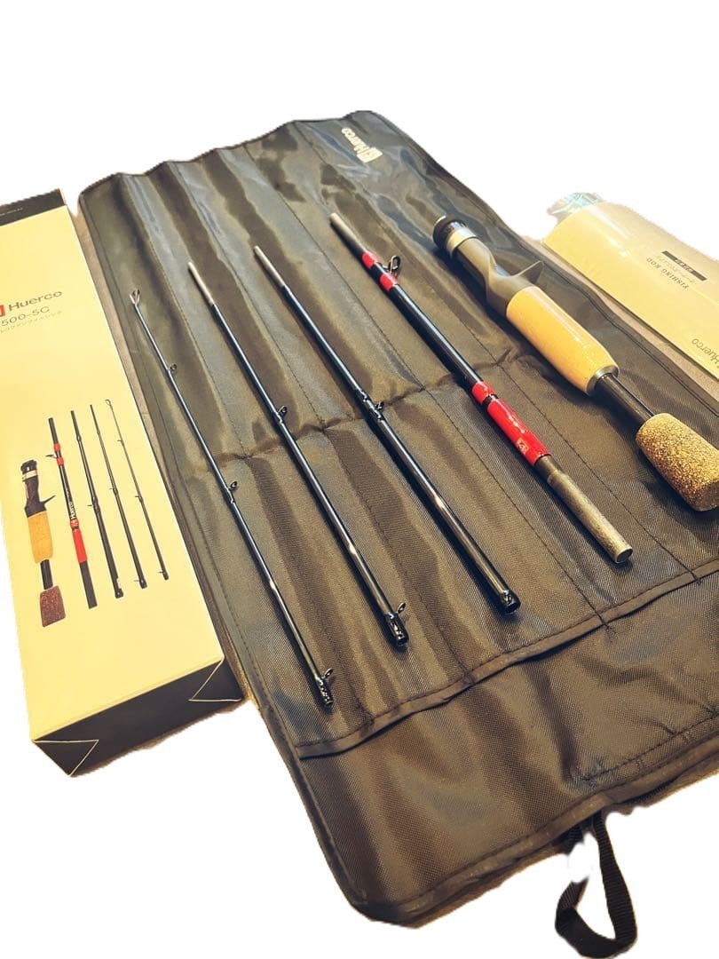 Huerco FF500-5C 5-Piece Baitcasting Rod, Carbon Cork Handle, Max 15g JDM