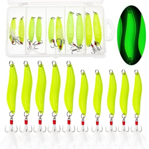 Fishing Lures,Fishing Spoons, Colorful Casting Fishing Spinner 10pcs Glow Color
