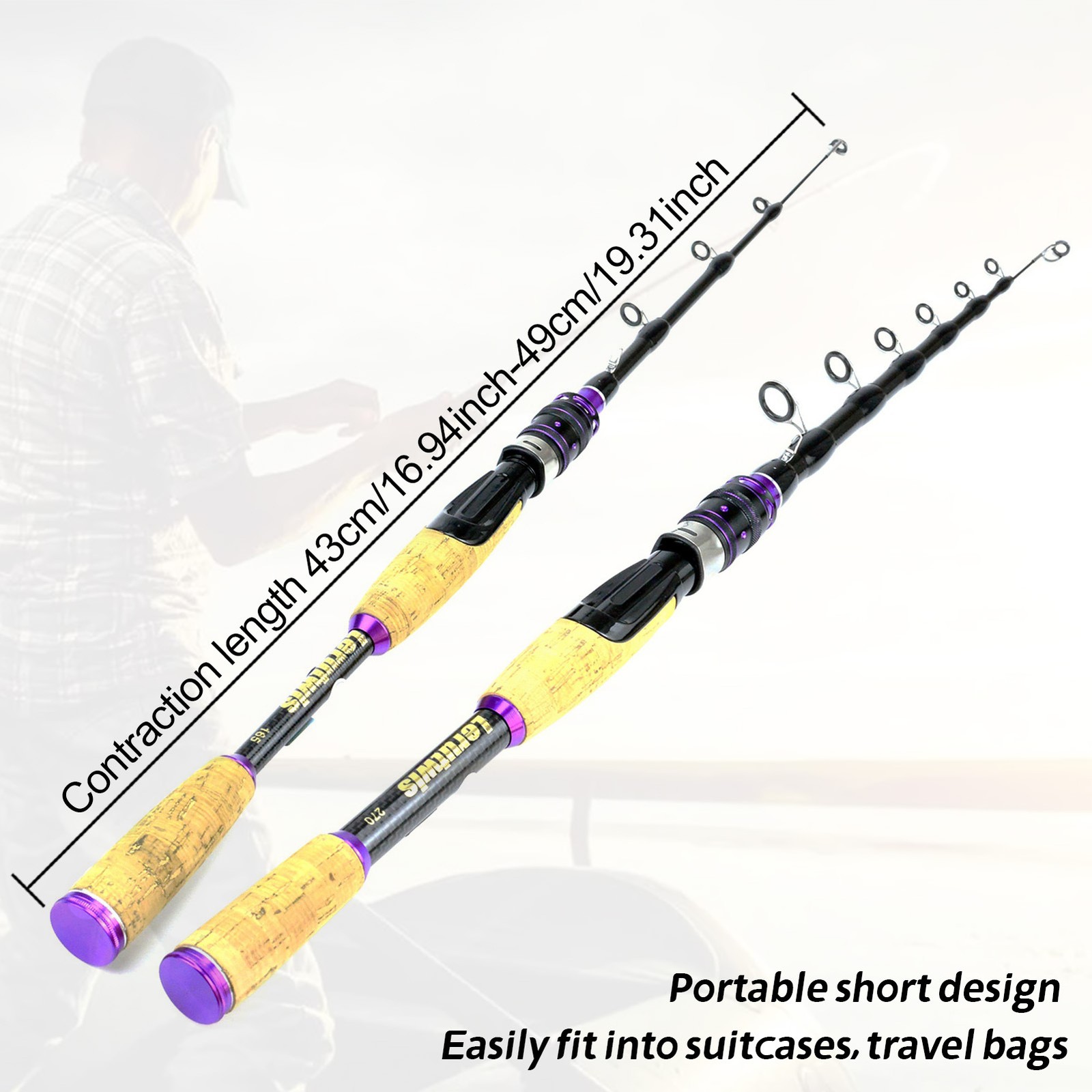 1.65M-2.7M Lure Pole Portable Telescopic Fishing Rods Carbon Rod M Power
