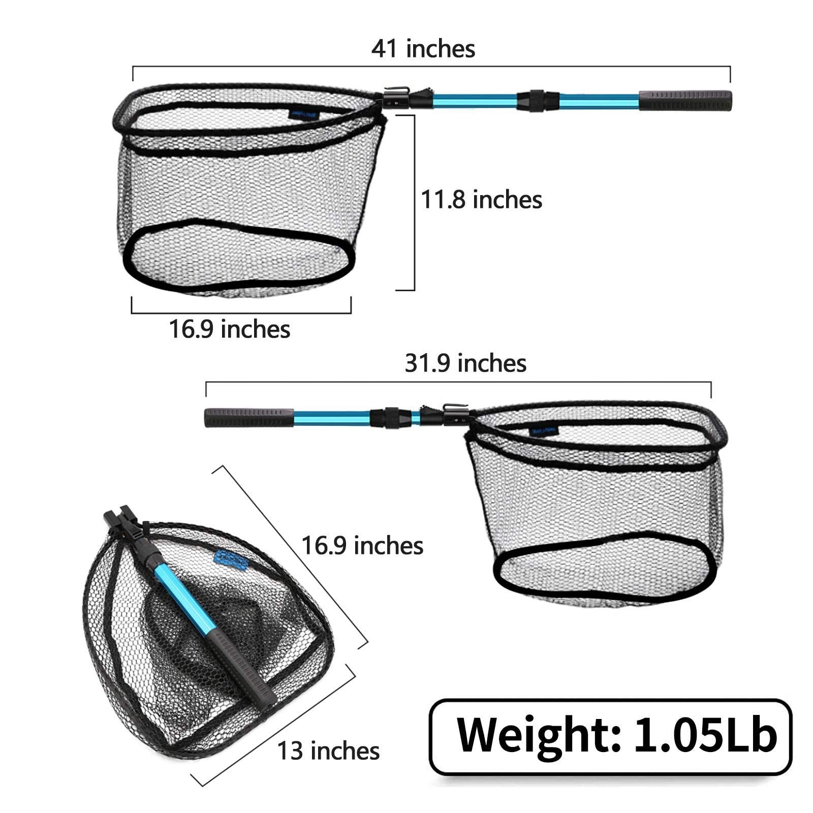 SANLIKE Collapsible Telescopic Fishing Net Rubber Coated Fresh/Salt Water | R…
