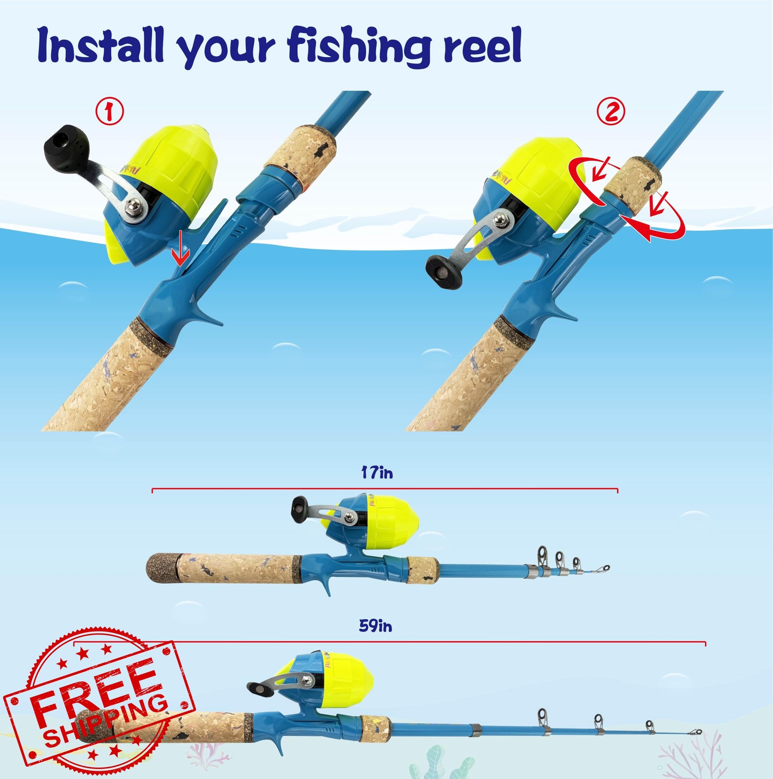 shudarocast Blue 1.5m Kids Fishing Rod Set