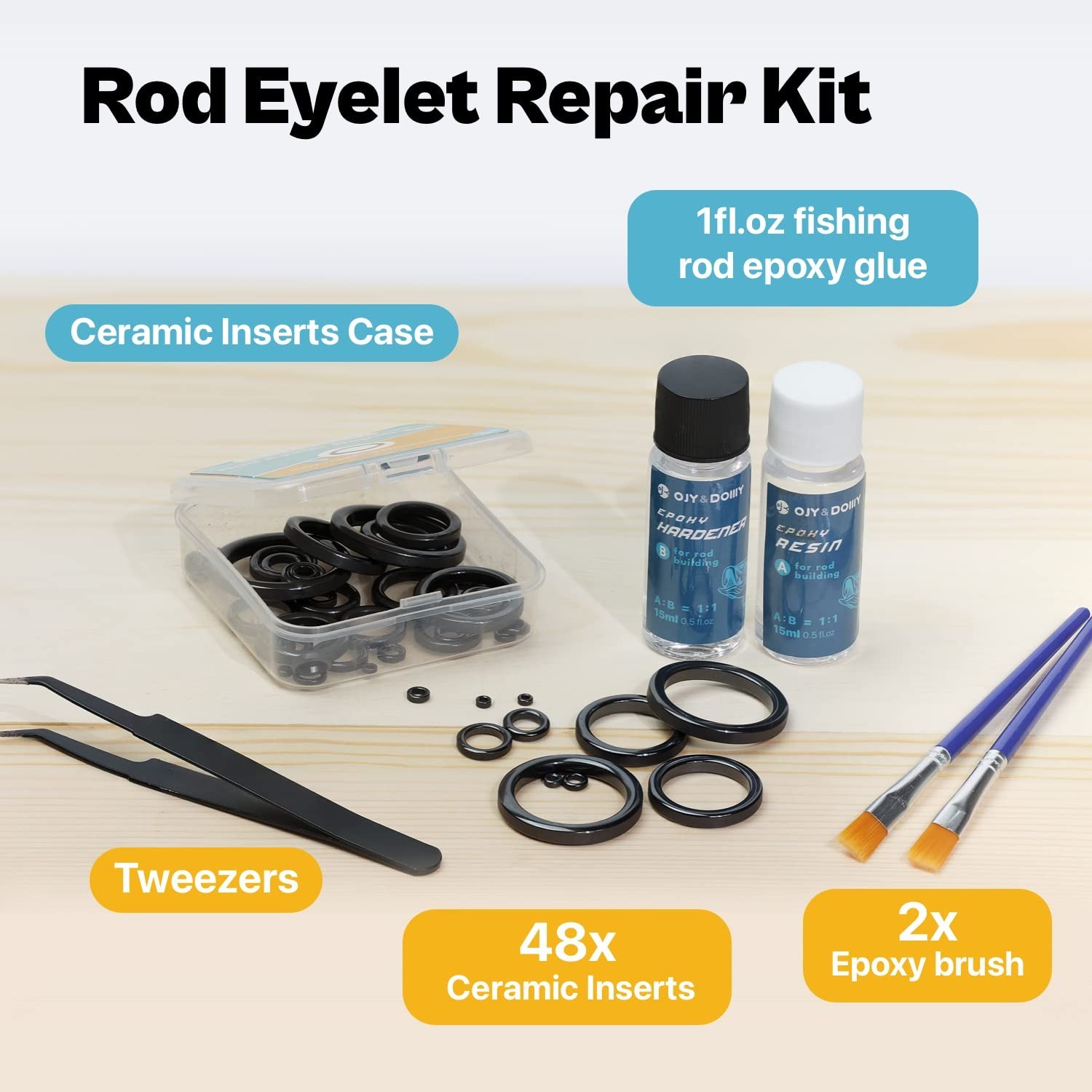 Fishing Rod Repair Kit,Fishing Pole Eyelet Ceramic Insert Eyes Repair with 52 Gu
