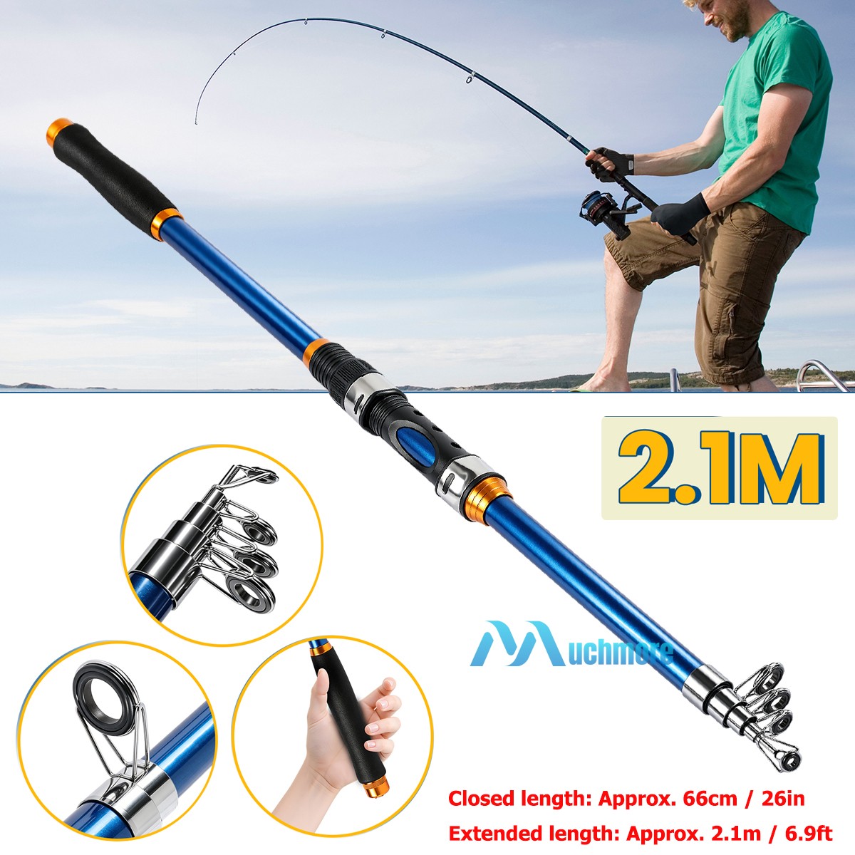Carbon Fiber Telescopic Fishing Rod Portable Sea Saltwater Spinning Pole 20-30lb