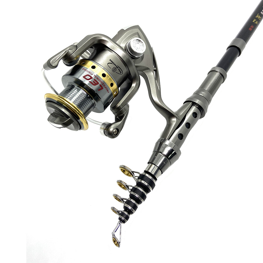 Telescopic Fishing Rod Spinning Reel Combo Sea Saltwater Fishing Lures Baits Bag
