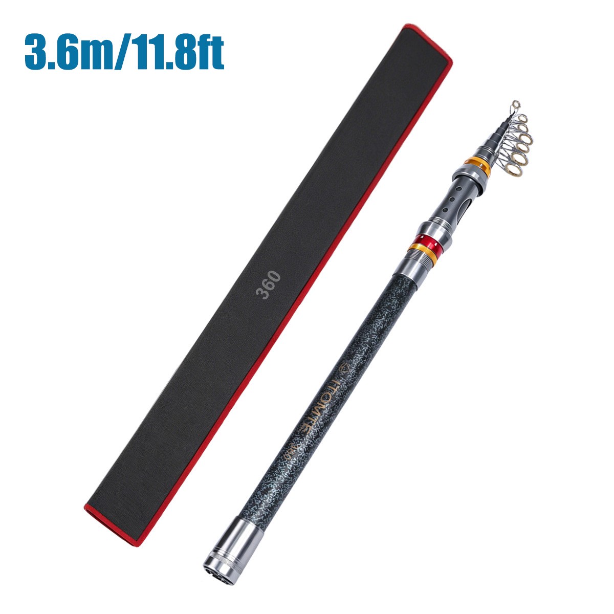 11.8FT Carbon Fiber Telescopic Fishing Rod Pole Sea Saltwater Freshwater Black
